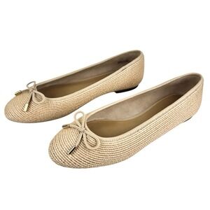 Talbots Olympia Raffia Ballet Flat Women 8.5 Nude Academia Bow Preppy Old Money
